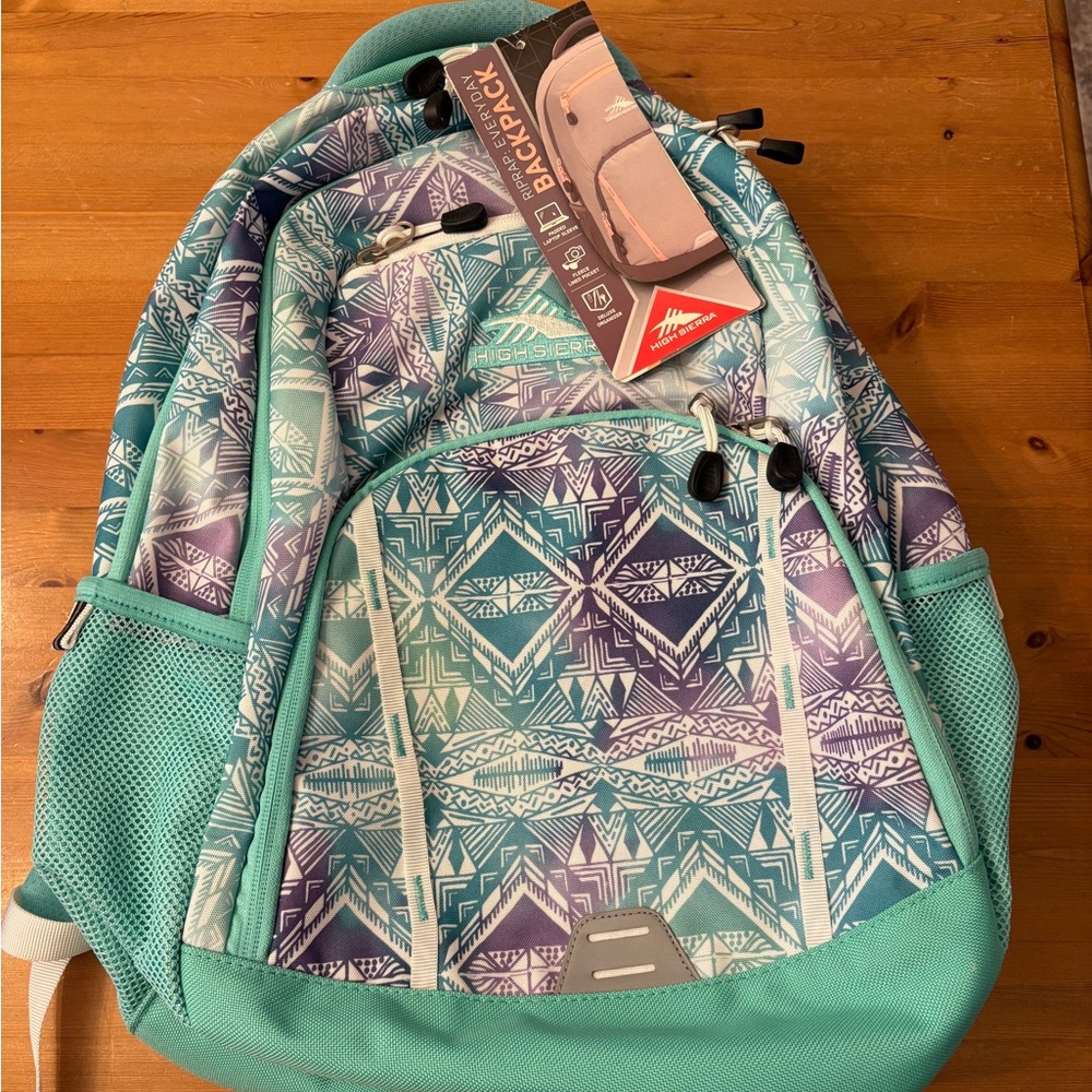High Sierra Teal and Purple Geometric Backpack